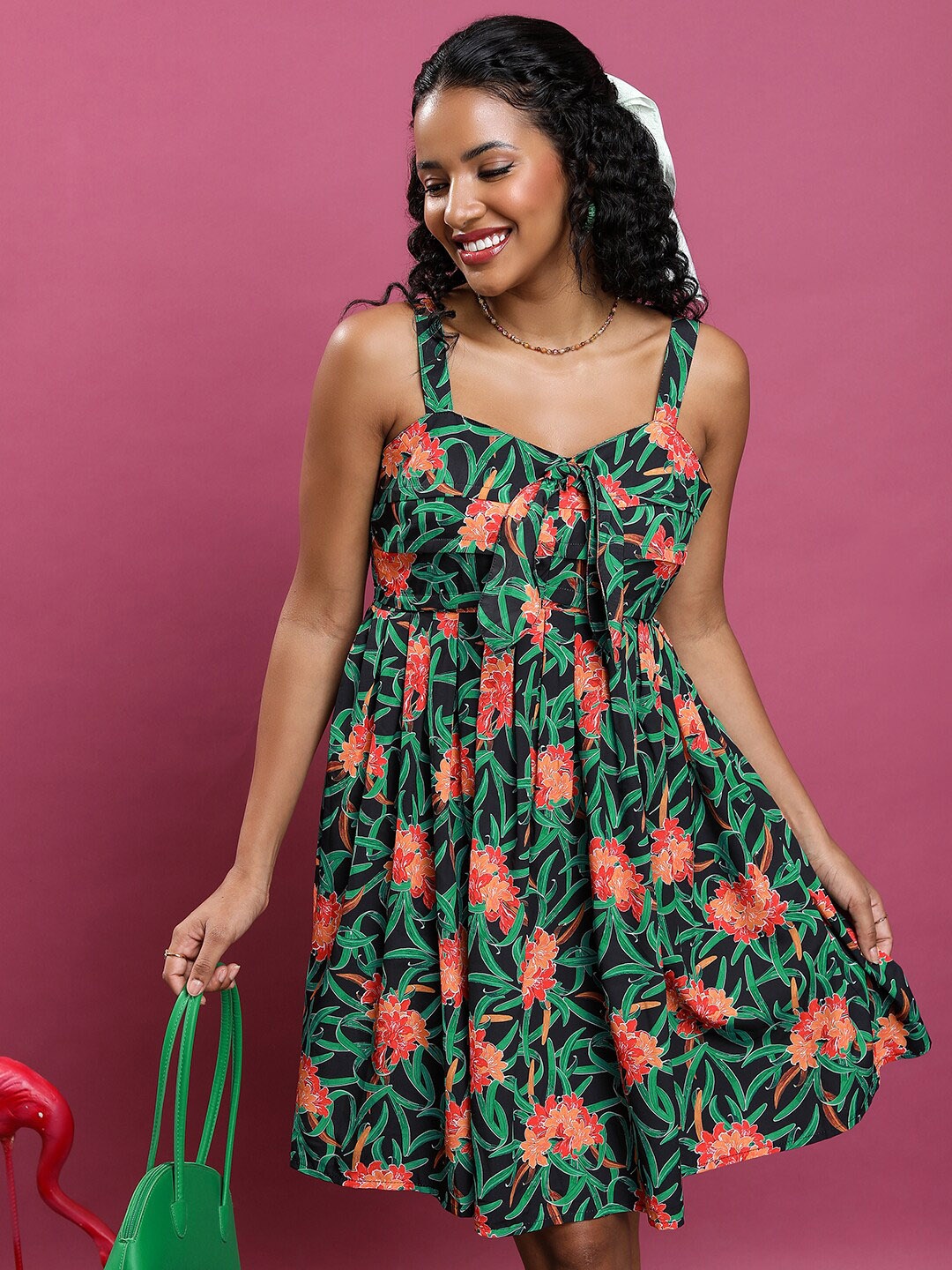 

Tokyo Talkies Floral Printed Fit & Flare Dress, Black