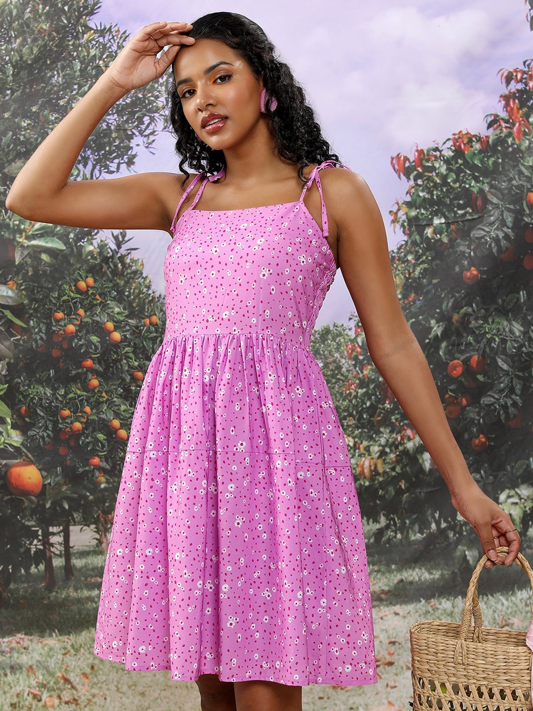 

Tokyo Talkies Floral Printed Sleeveless Fit & Flare Dress, Pink
