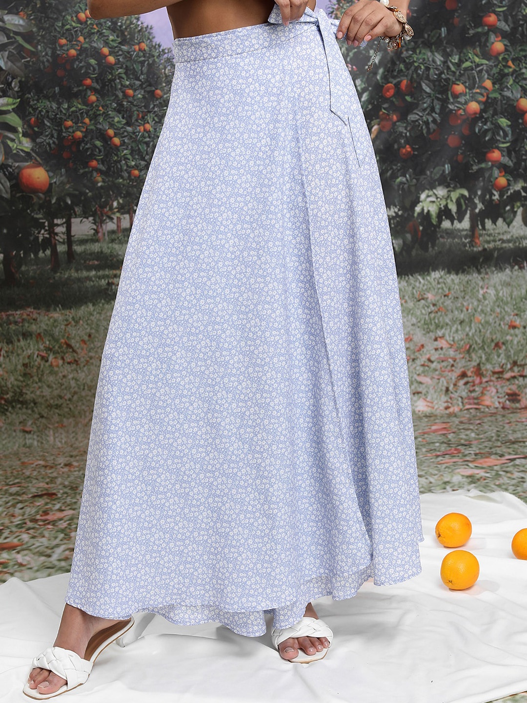 

Tokyo Talkies Floral Printed Wrap Maxi Skirt, Blue