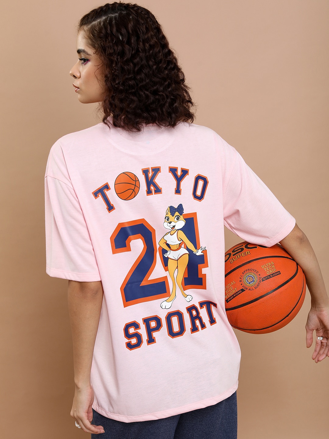 

Tokyo Talkies Typography Printed Oversized T-shirt, Pink