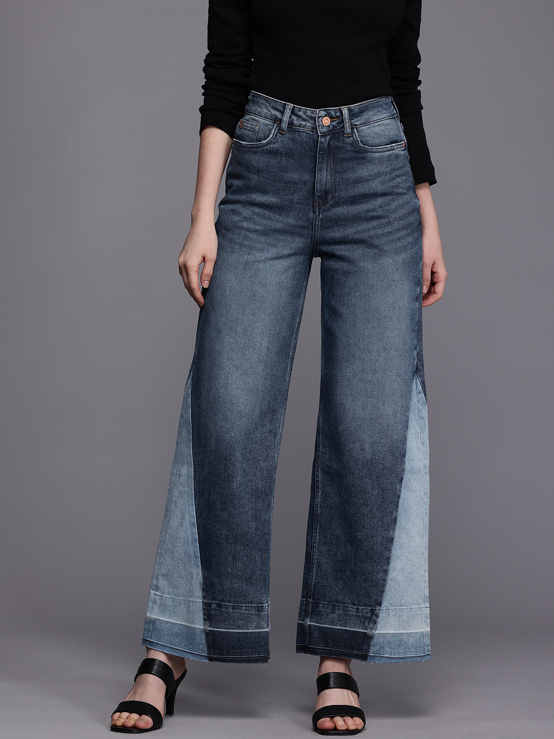 

Allen Solly Woman Wide Leg Heavy Fade Stretchable Jeans, Blue