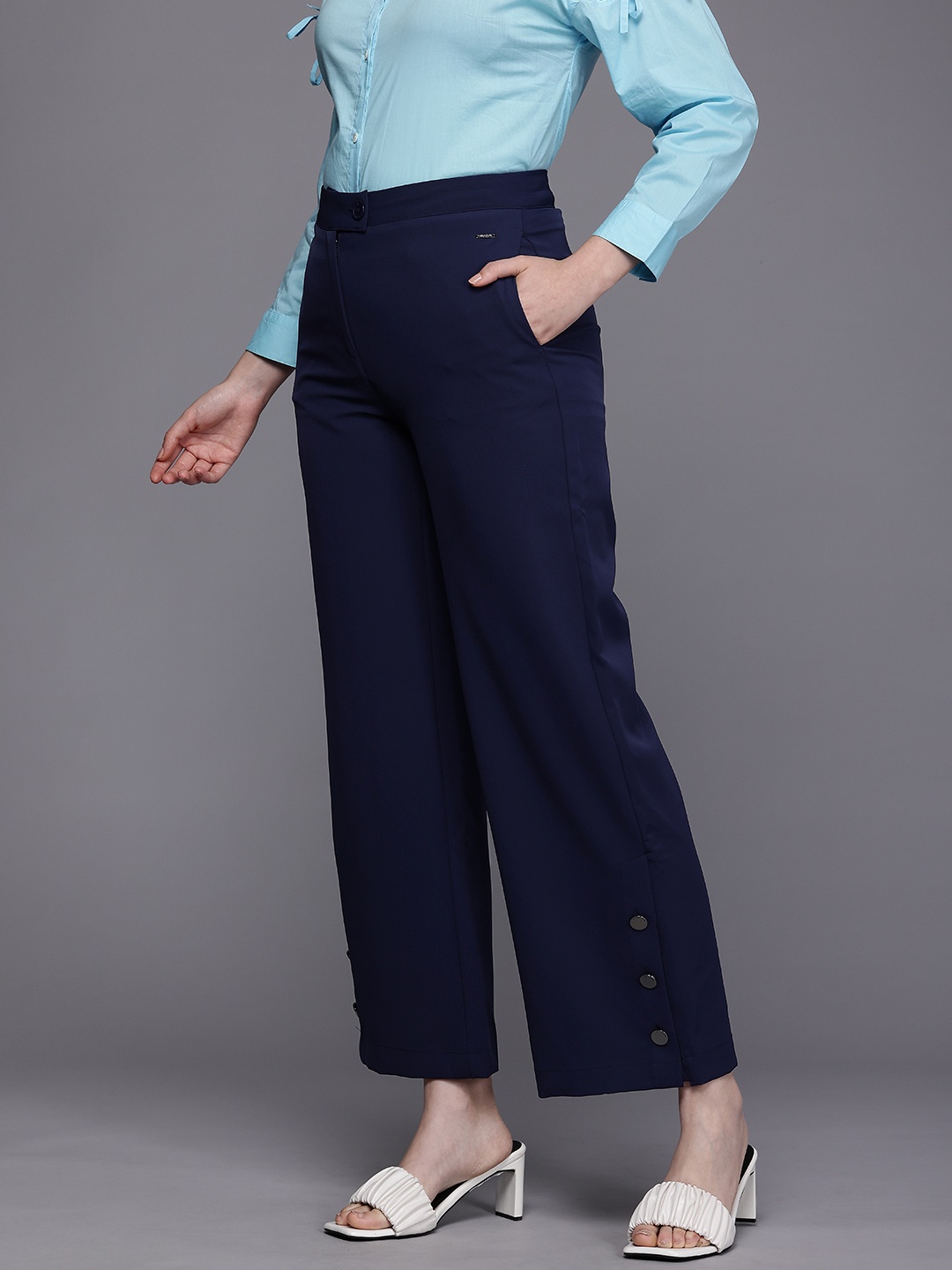 

Allen Solly Woman High-Rise Parallel Trousers, Navy blue