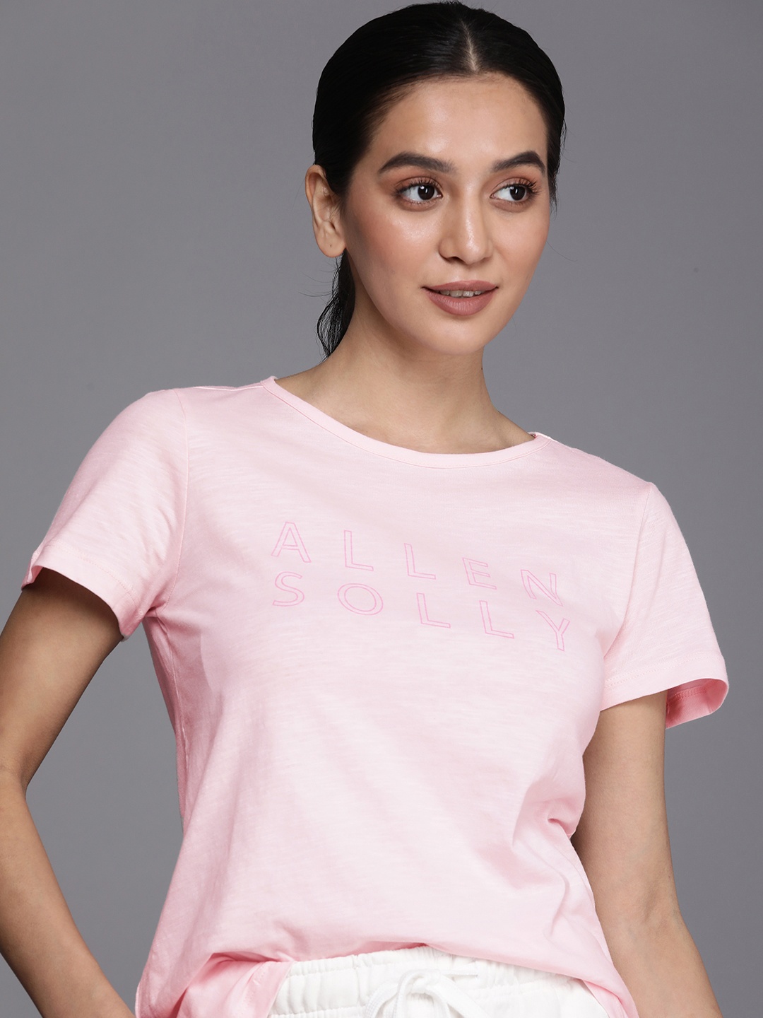 

Allen Solly Woman Brand Logo Printed Pure Cotton T-shirt, Pink