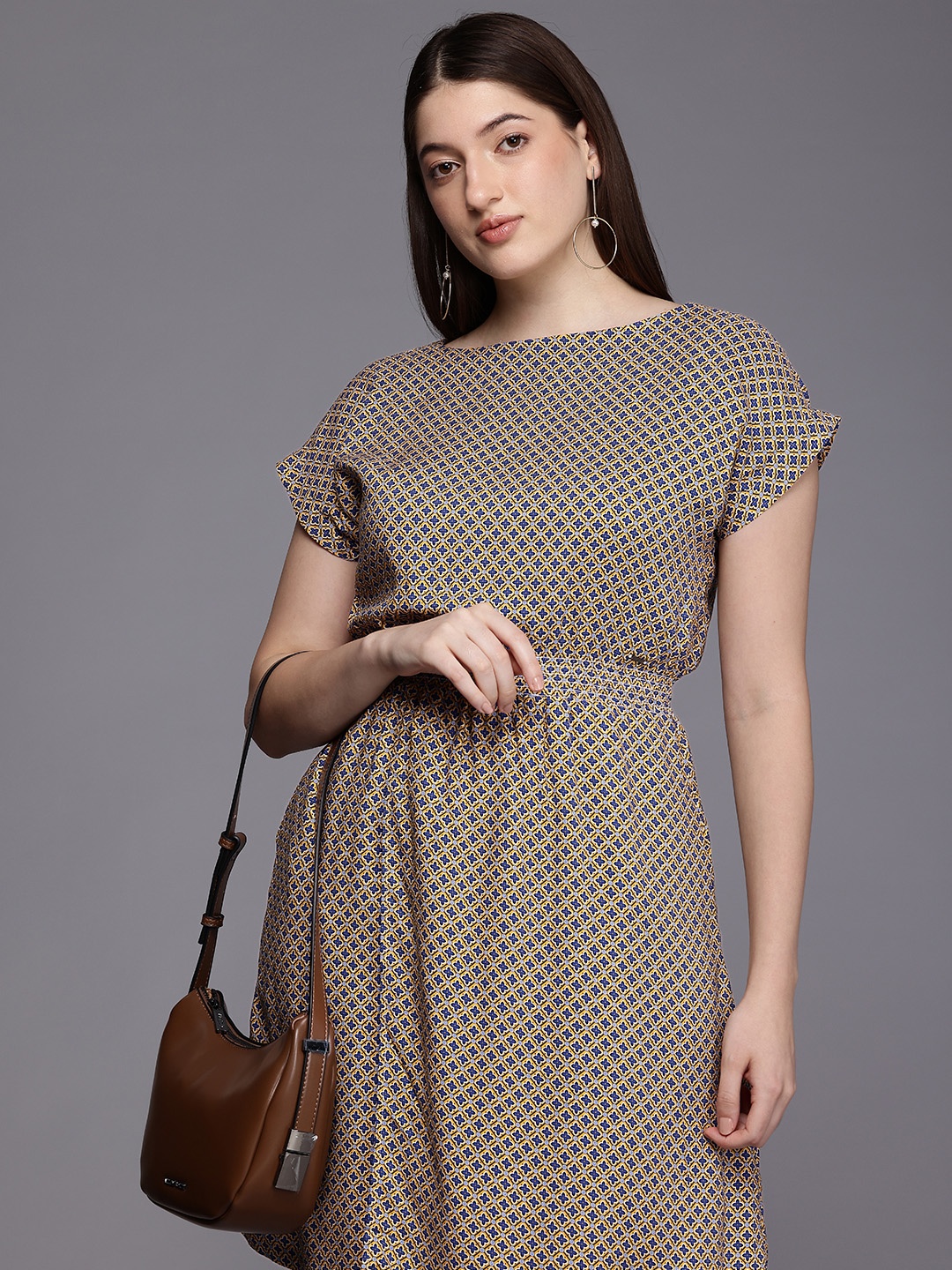 

Allen Solly Woman Floral Printed Fit & Flare Dress, Yellow