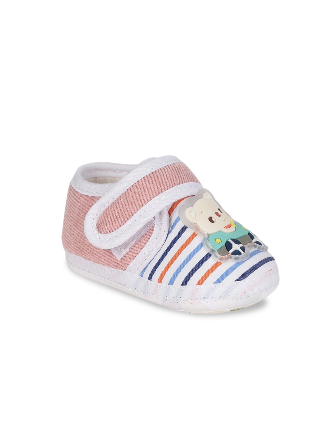 

Lil Lollipop Infants Striped Bear-Detail Booties, Pink