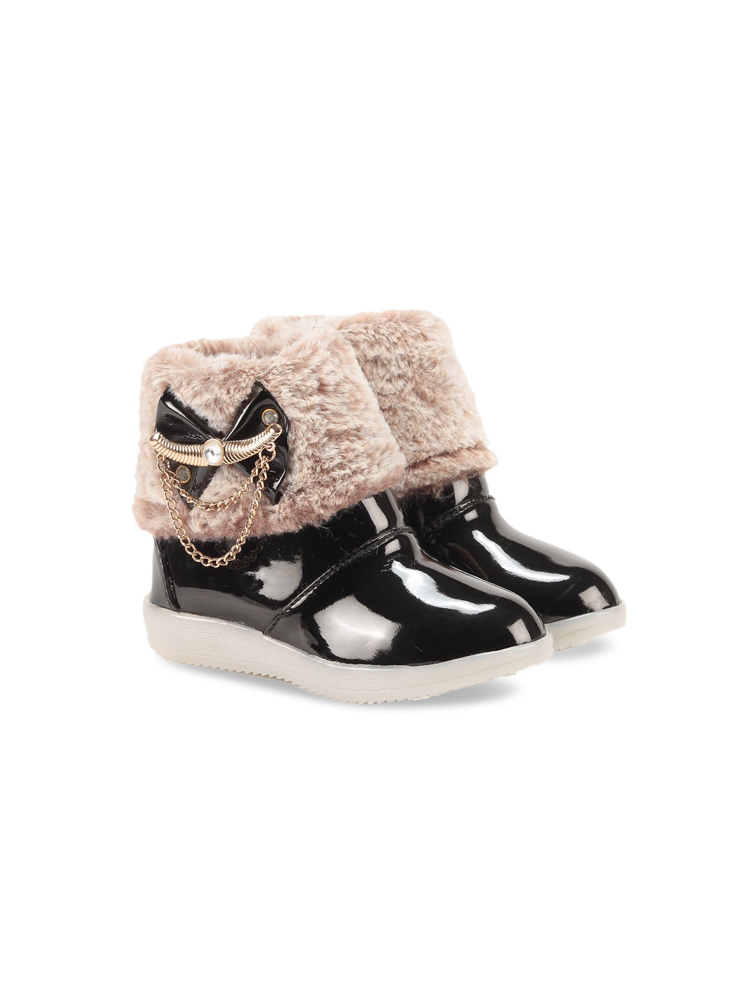 

Lil Lollipop Girls Mid-Top Winter Boots With Faux Fur Trim, Black