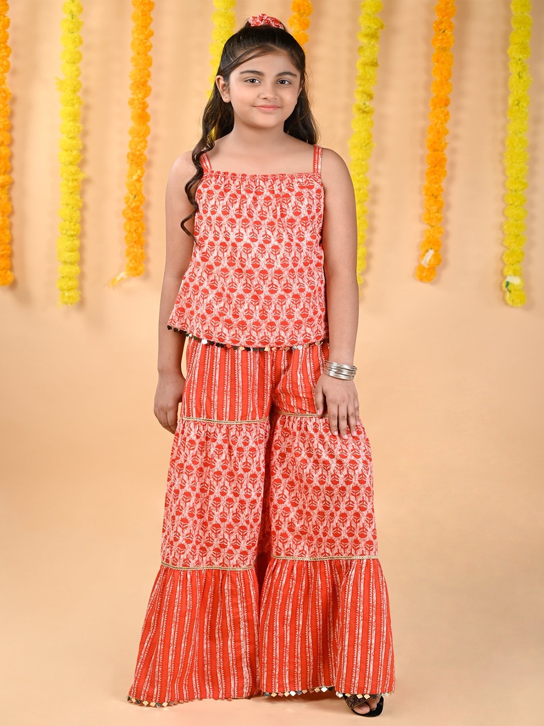 

Budding Bees Girls Ethnic Motifs Printed Pure Cotton Top With Palazzos, Pink