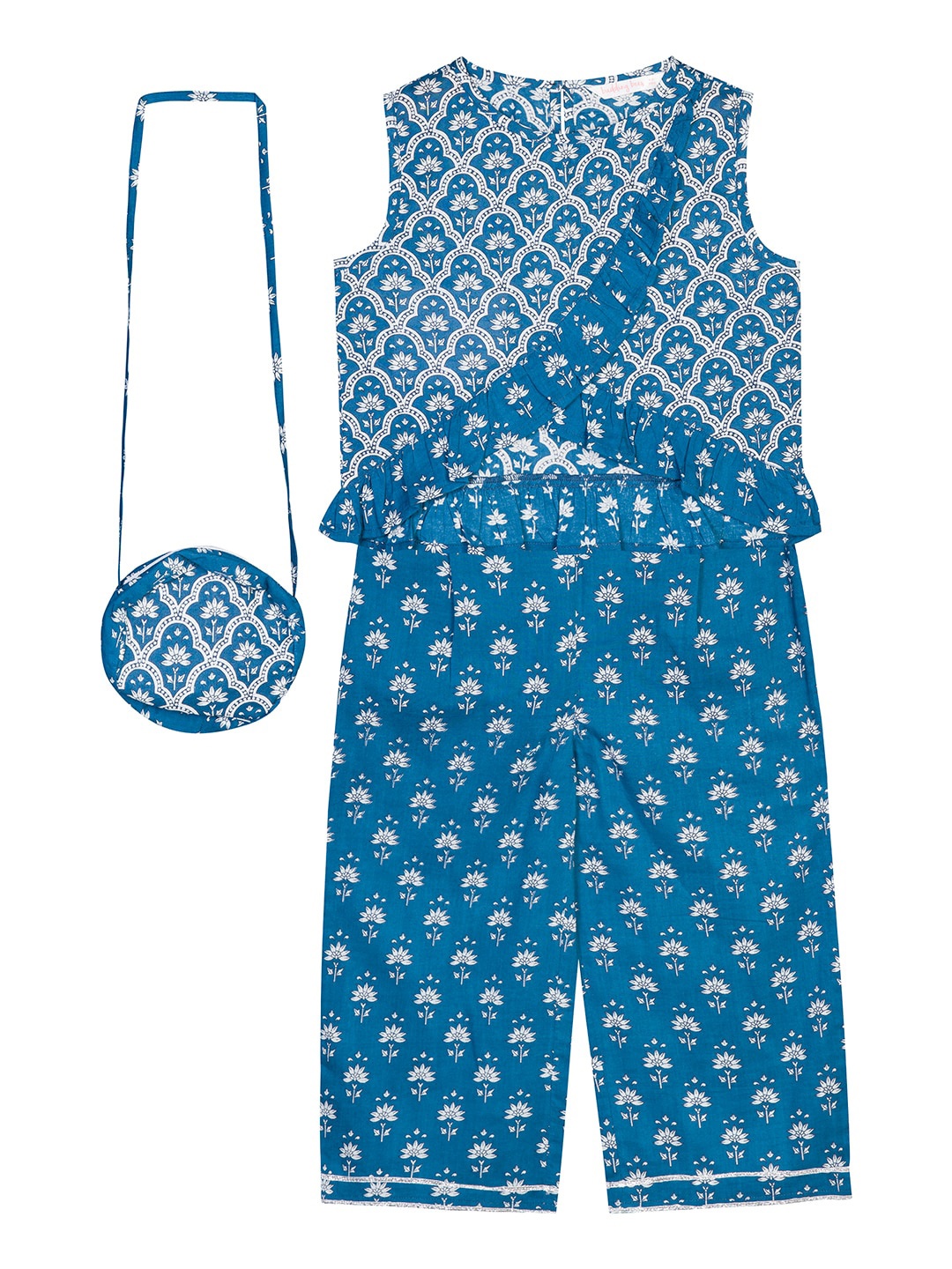 

Budding Bees Girls Ethnic Motifs Printed Pure Cotton Top With Palazzos, Blue