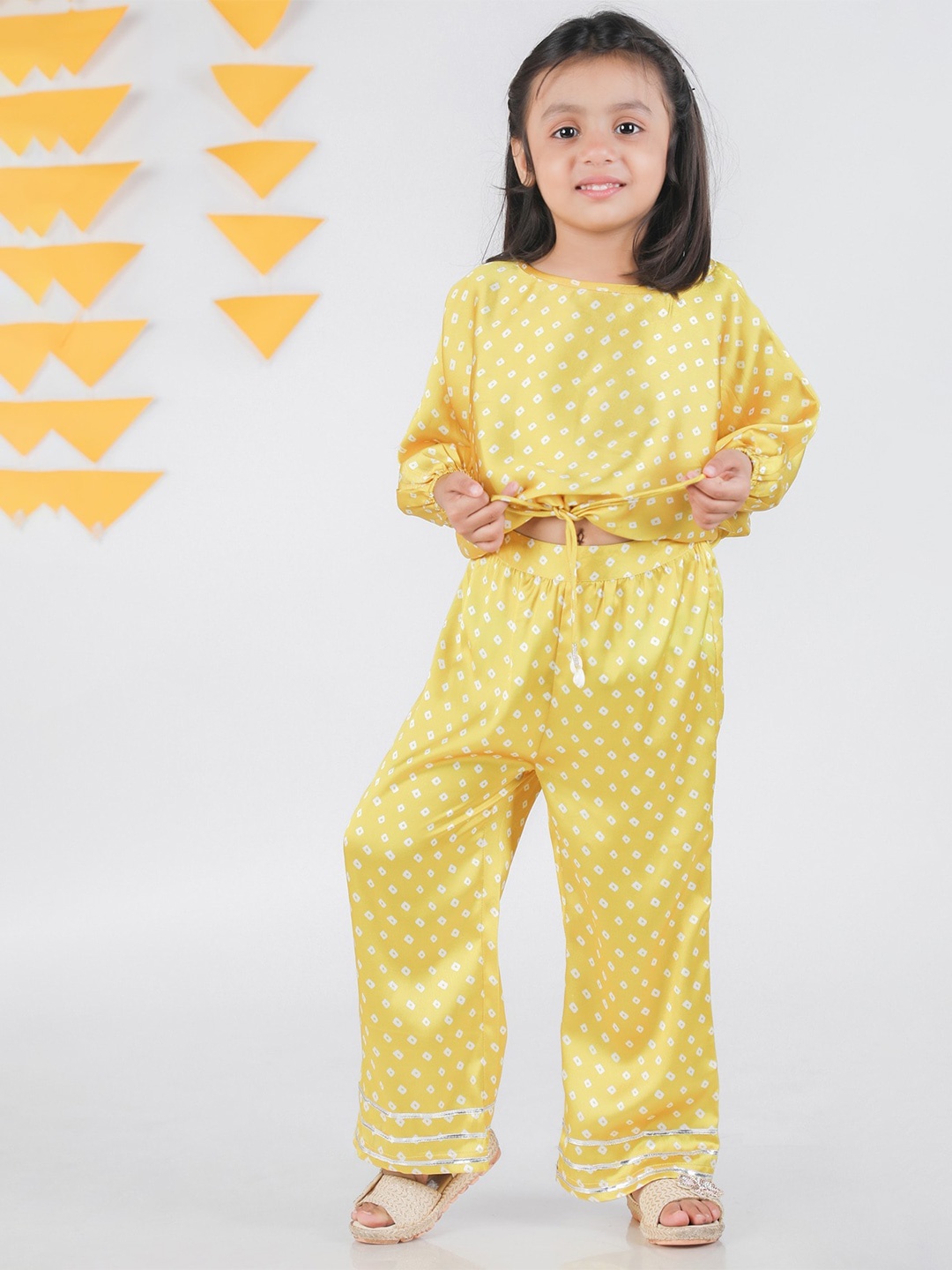

Budding Bees Girls Ethnic Motifs Printed Top With Trousers, Yellow