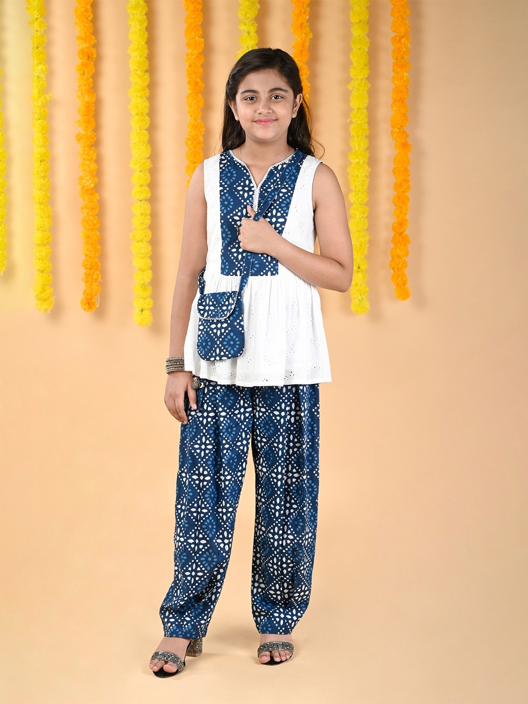 

Budding Bees Girls Ethnic Motifs Printed Top With Palazzos, Blue