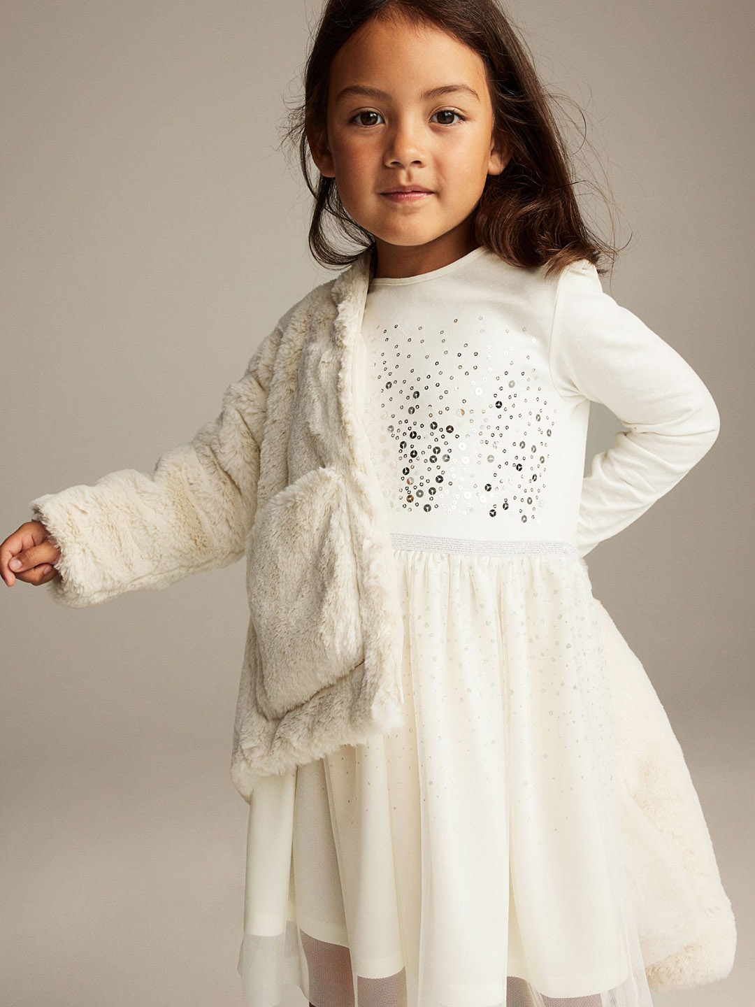 

H&M Girls Tulle-Skirt Jersey Dress, White