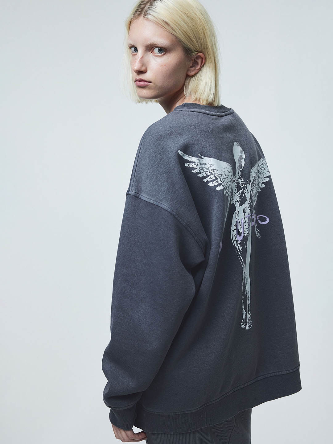 H&M Oversized Printed Sweatshirt, Grey