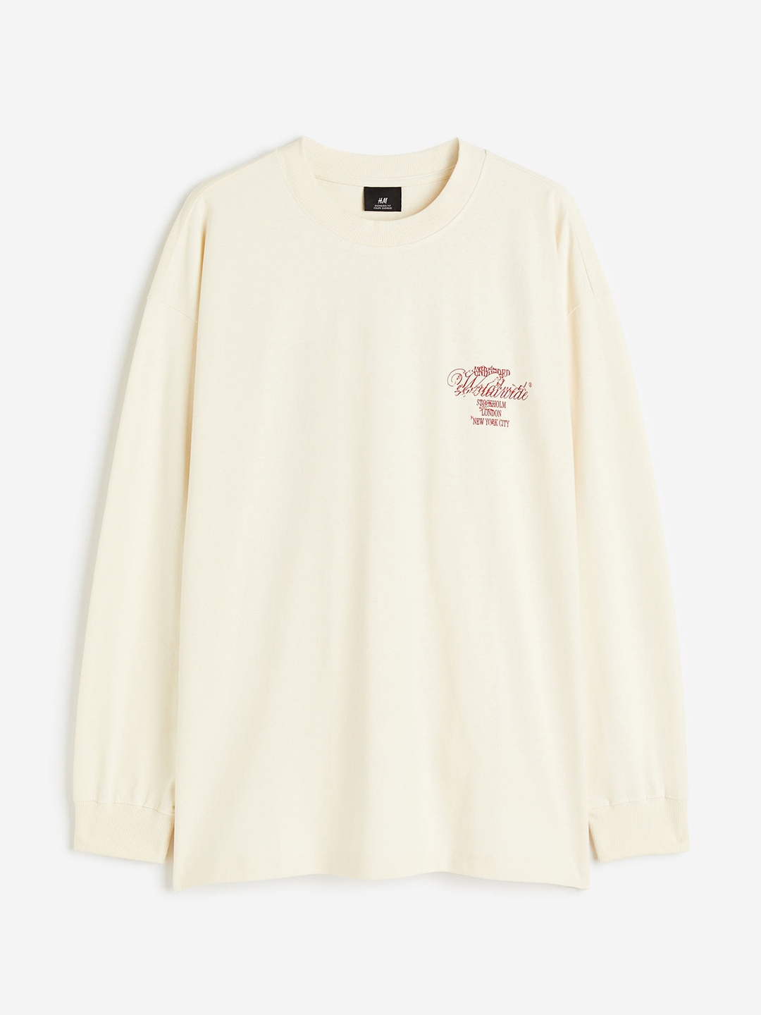 

H&M Men Pure Cotton Oversized Fit Printed Jersey Top, Beige
