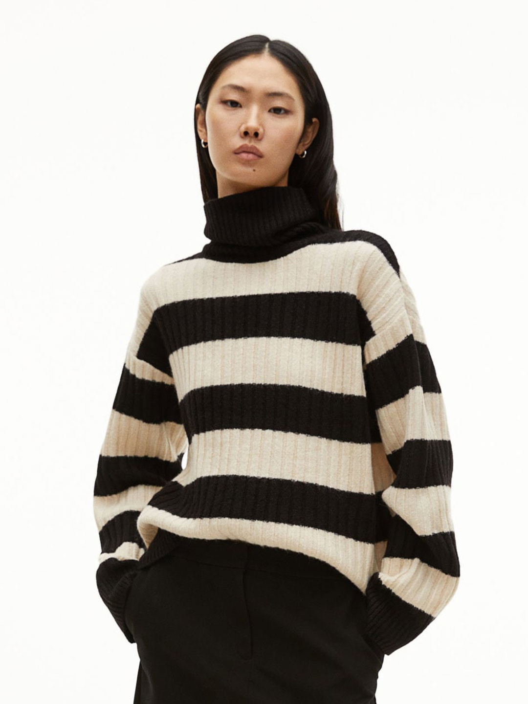 

H&M Rib-Knit Polo-Neck Jumper, Black