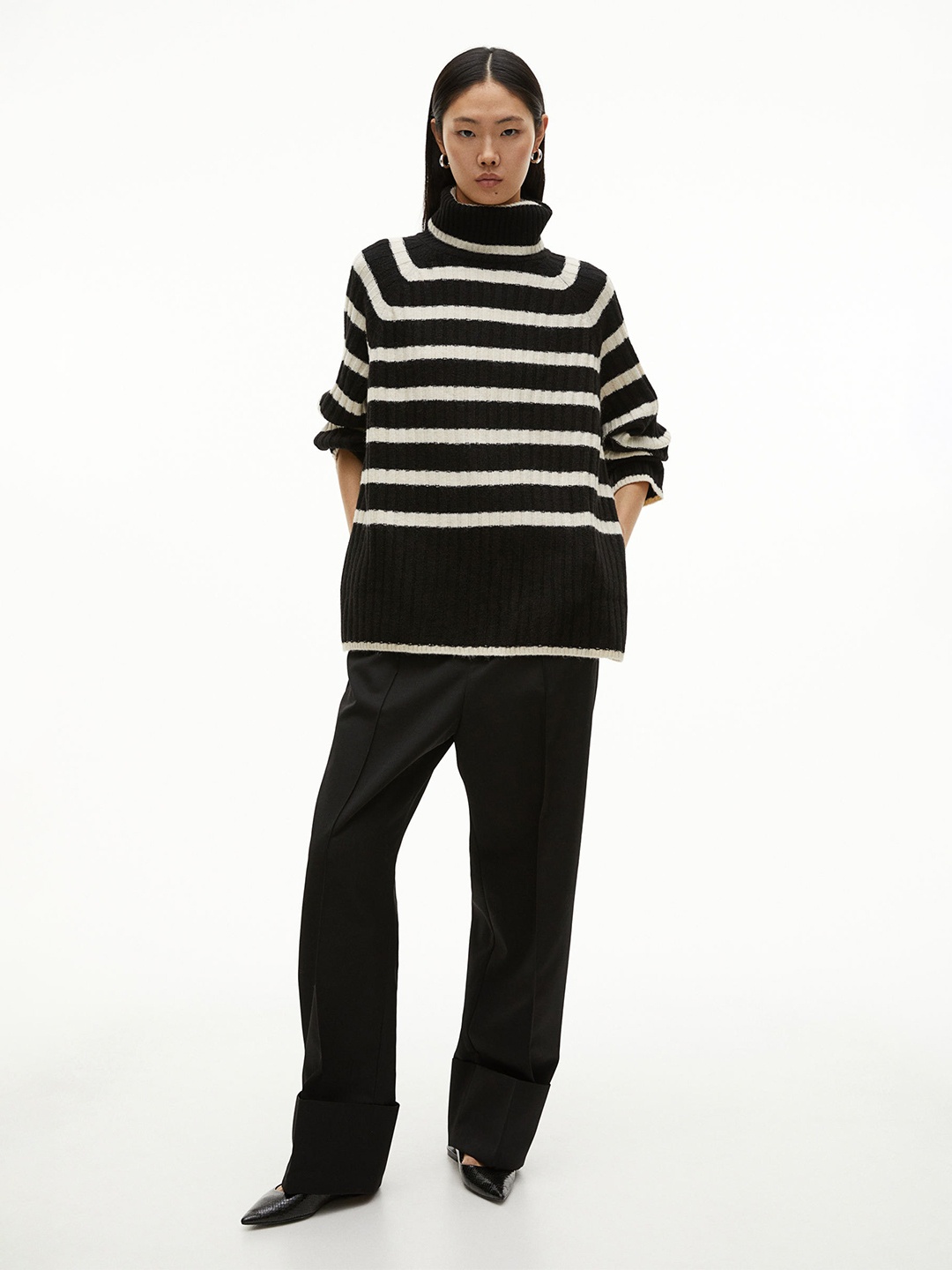 

H&M Rib-Knit Polo-Neck Jumper, Black