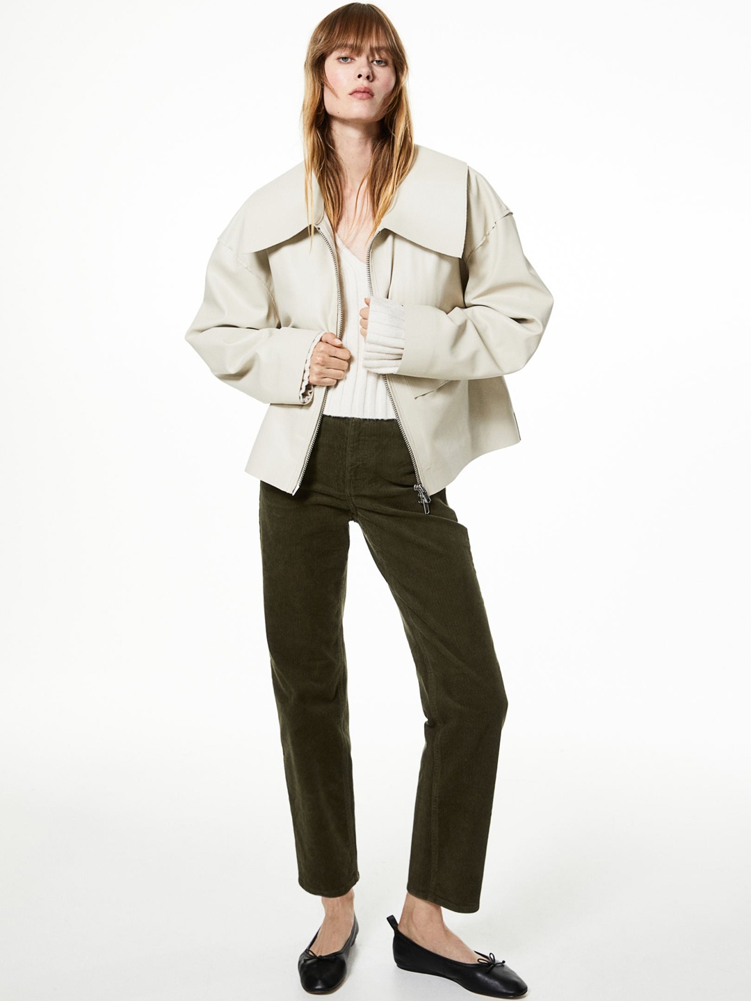 H&M Women Corduroy Trousers, Olive