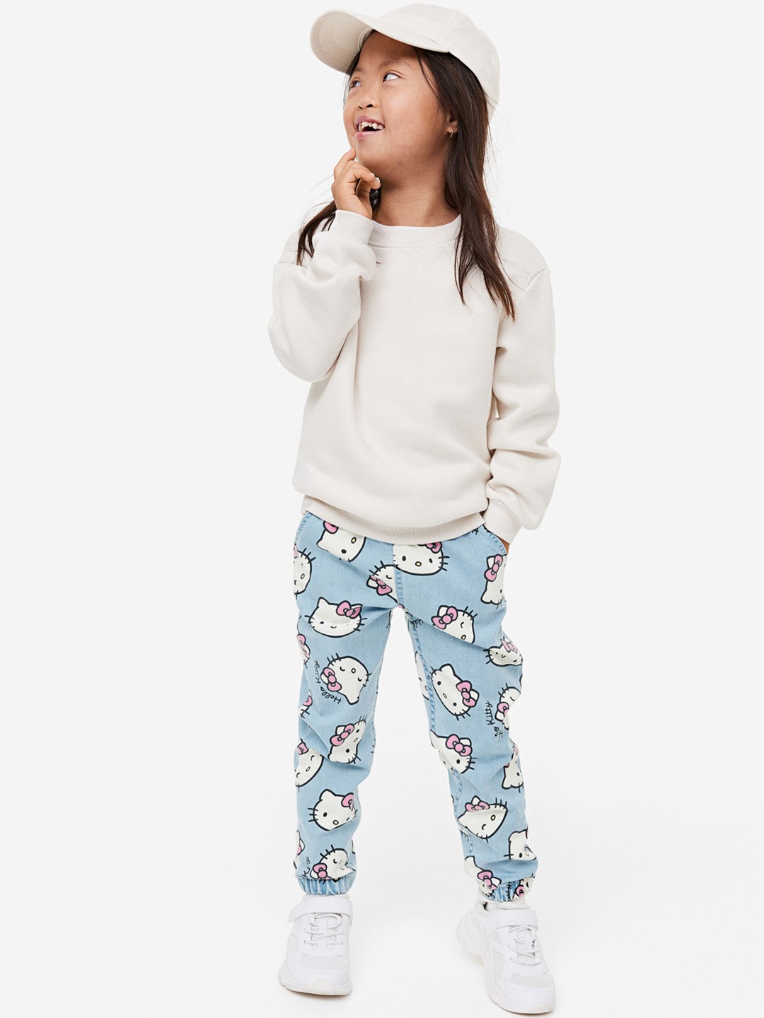 

H&M Girls Printed Denim Joggers, Blue