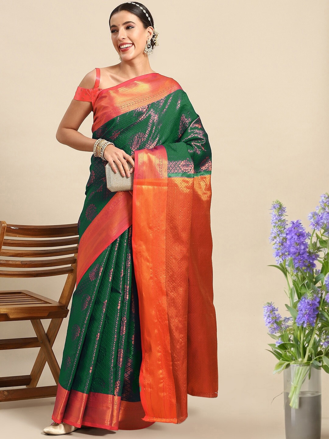 

Chhabra 555 Woven Design Zari Sarees, Green