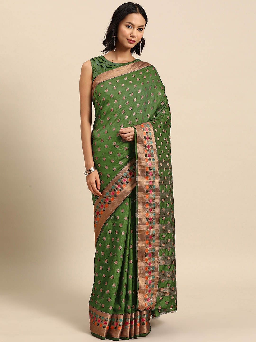 

Chhabra 555 Green Ethnic Motifs Woven Design Banarasi Sarees