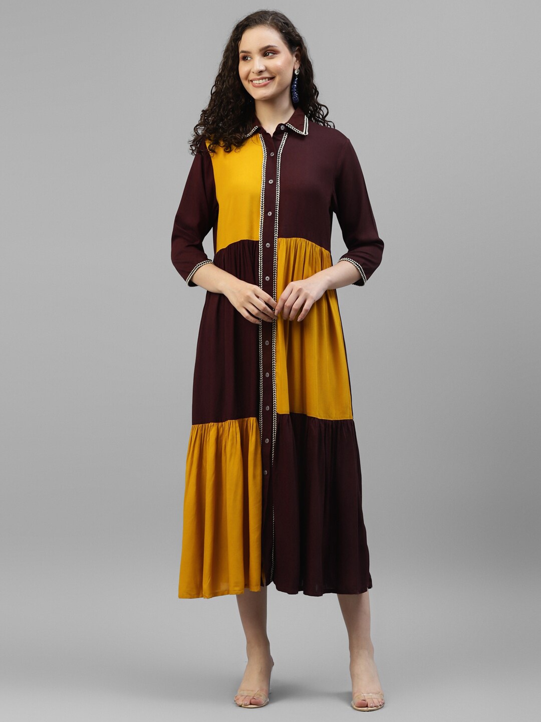 

DEEBACO Colourblocked Shirt Midi Dress, Purple