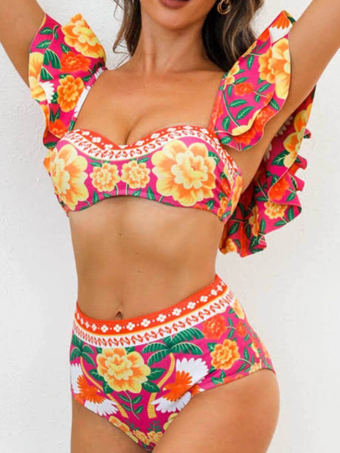 

FancyPants Floral Printed Medium Coverage Swim Set, Red