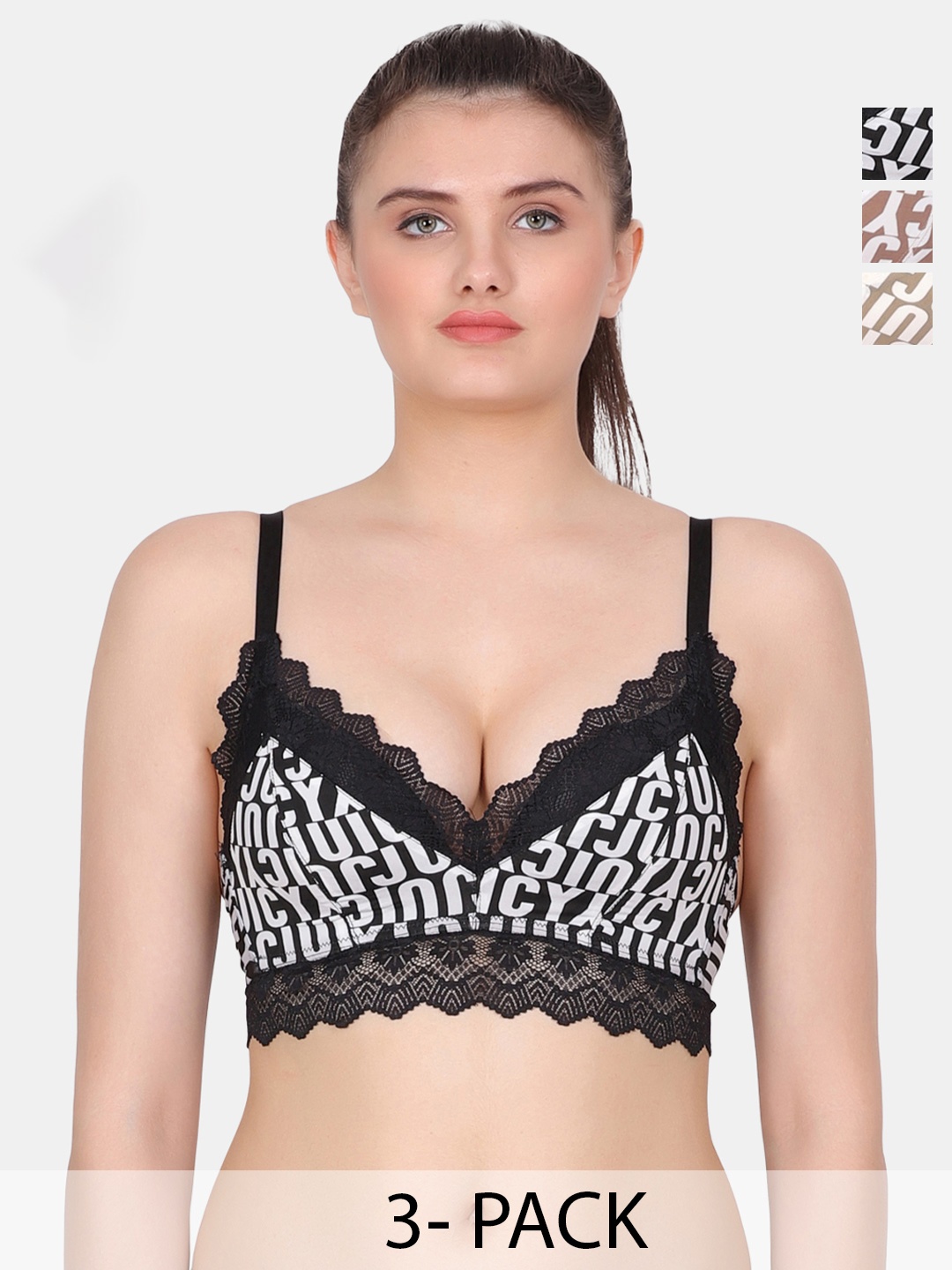 

Amour Secret Black & Brown Typography Bra Full Coverage Lightly Padded