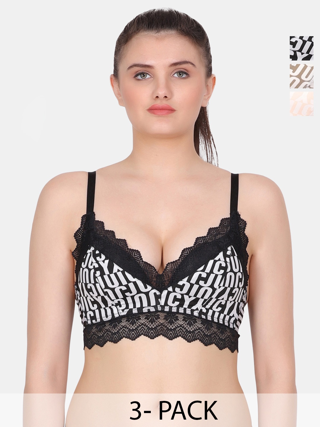 

Amour Secret Brown & White Typography Bra Full Coverage Lightly Padded