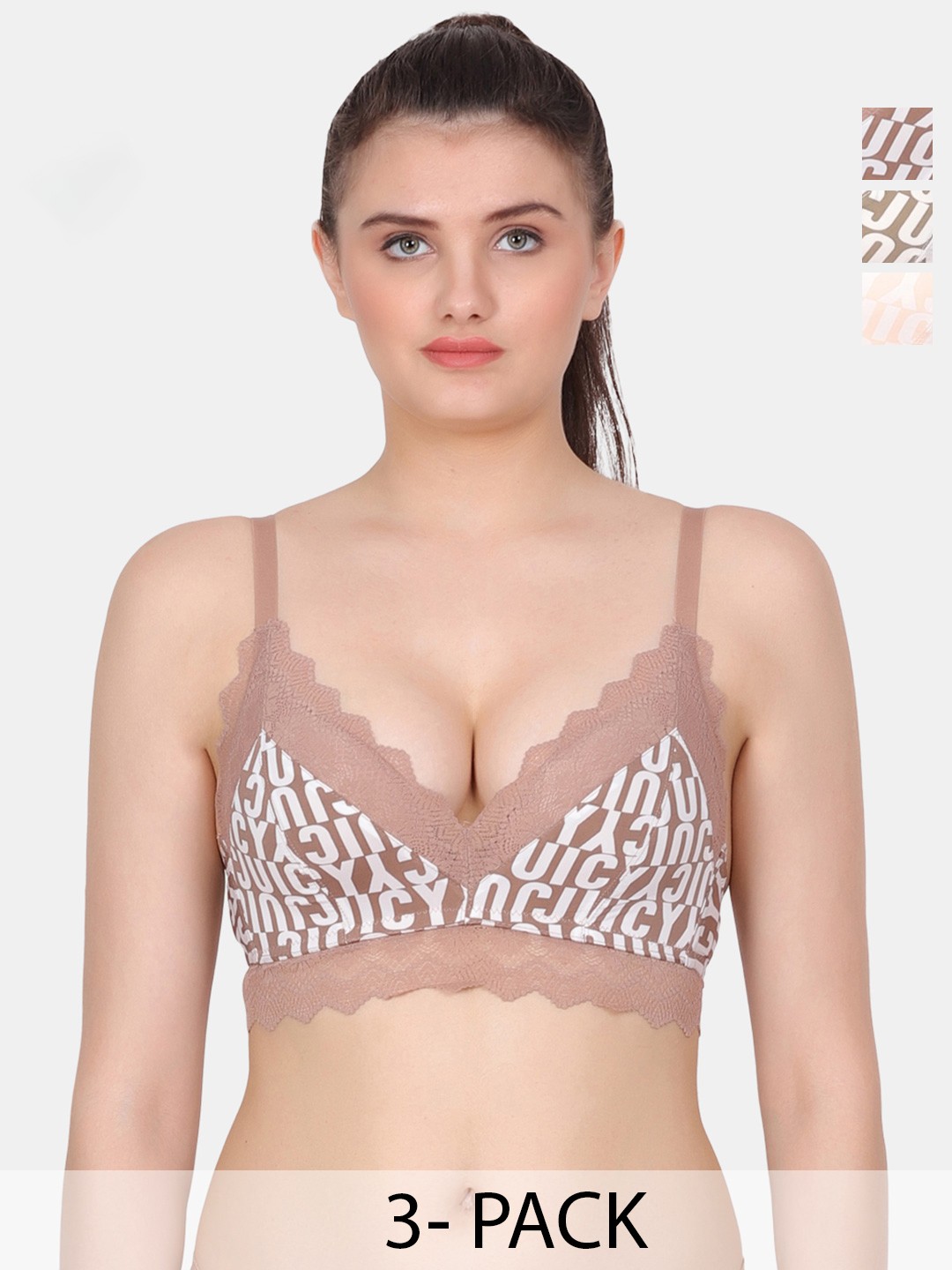 

Amour Secret Black & Beige Typography Bra Full Coverage Lightly Padded