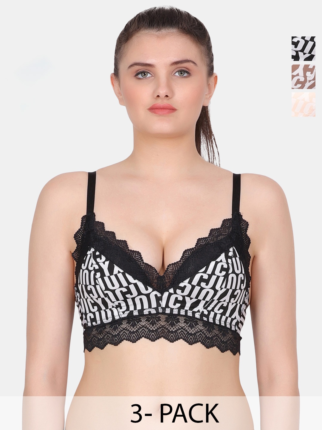 

Amour Secret Black & Cream-Coloured Typography Bra Full Coverage Lightly Padded