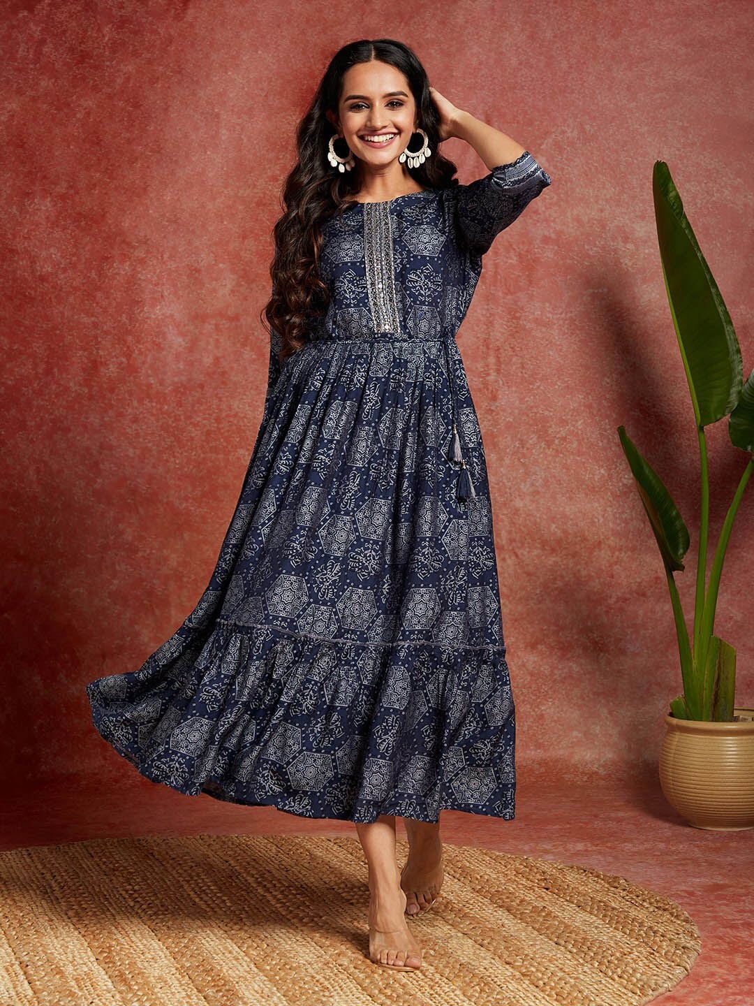 

Libas Ethnic Motifs Printed Fit & Flare Dress, Blue