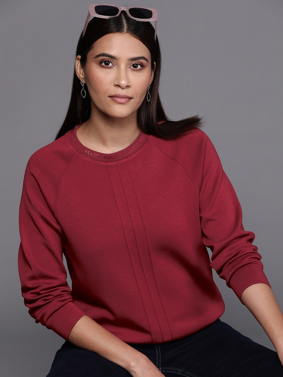 

Allen Solly Woman Pintucked Sweatshirt, Maroon