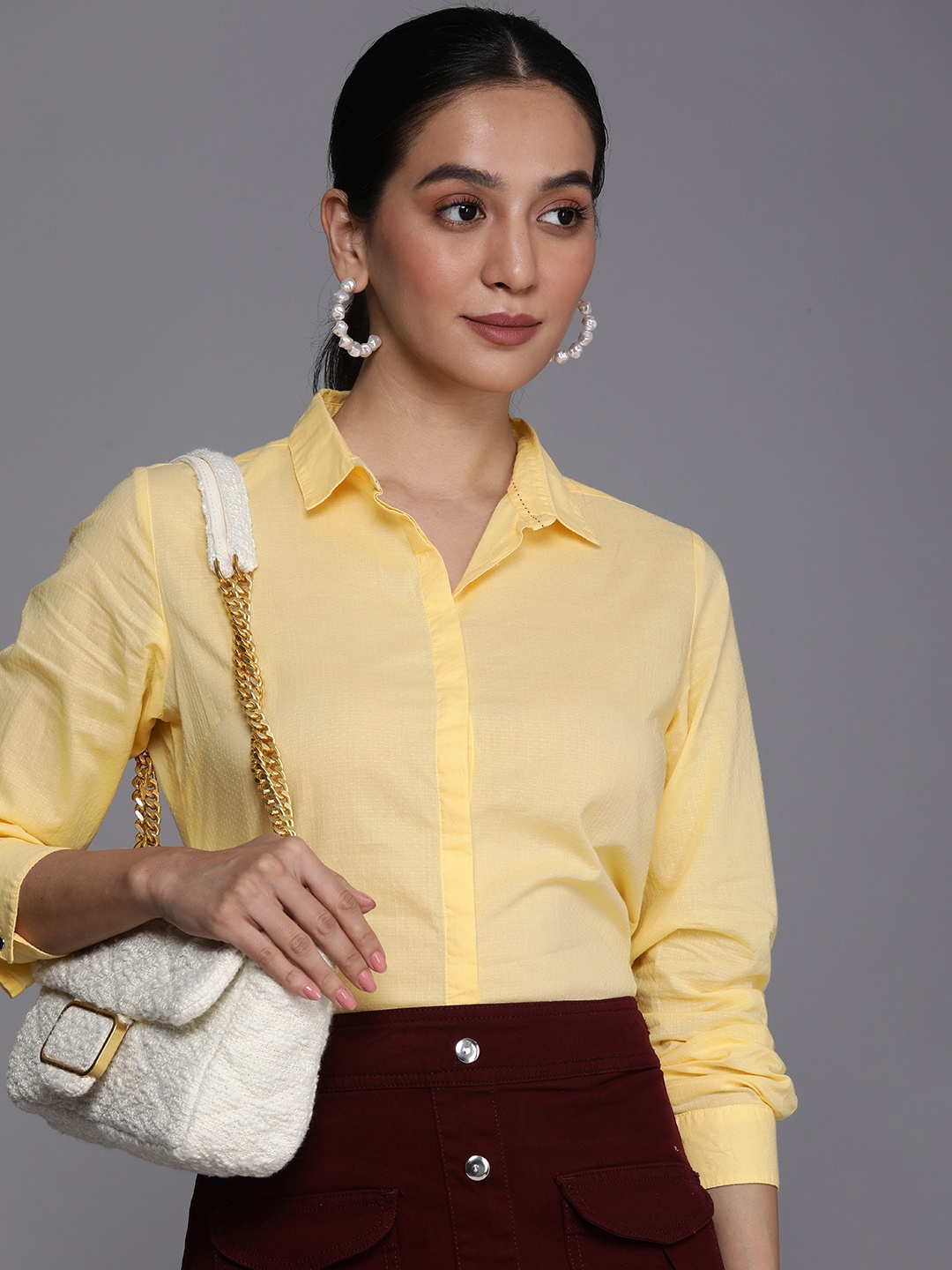 

Allen Solly Woman Pure Cotton Casual Shirt, Yellow