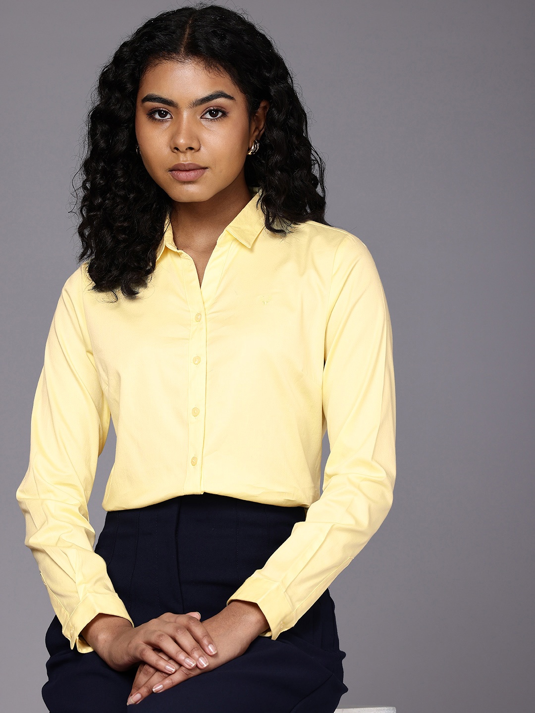 

Allen Solly Woman Cutaway Collar Casual Shirt, Yellow