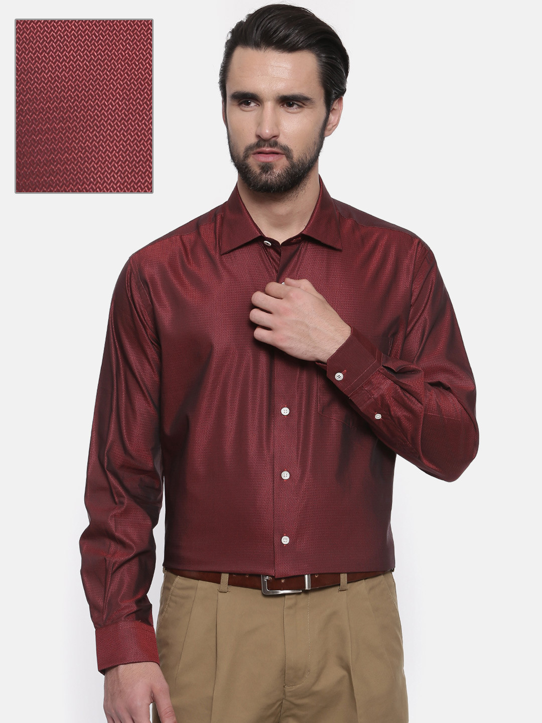 

ColorPlus Men Maroon & Black Neo Classic Fit Self-Design Formal Shirt