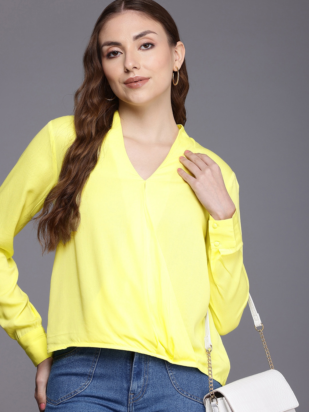 

Allen Solly V-Neck Cuffed Sleeves Top, Yellow