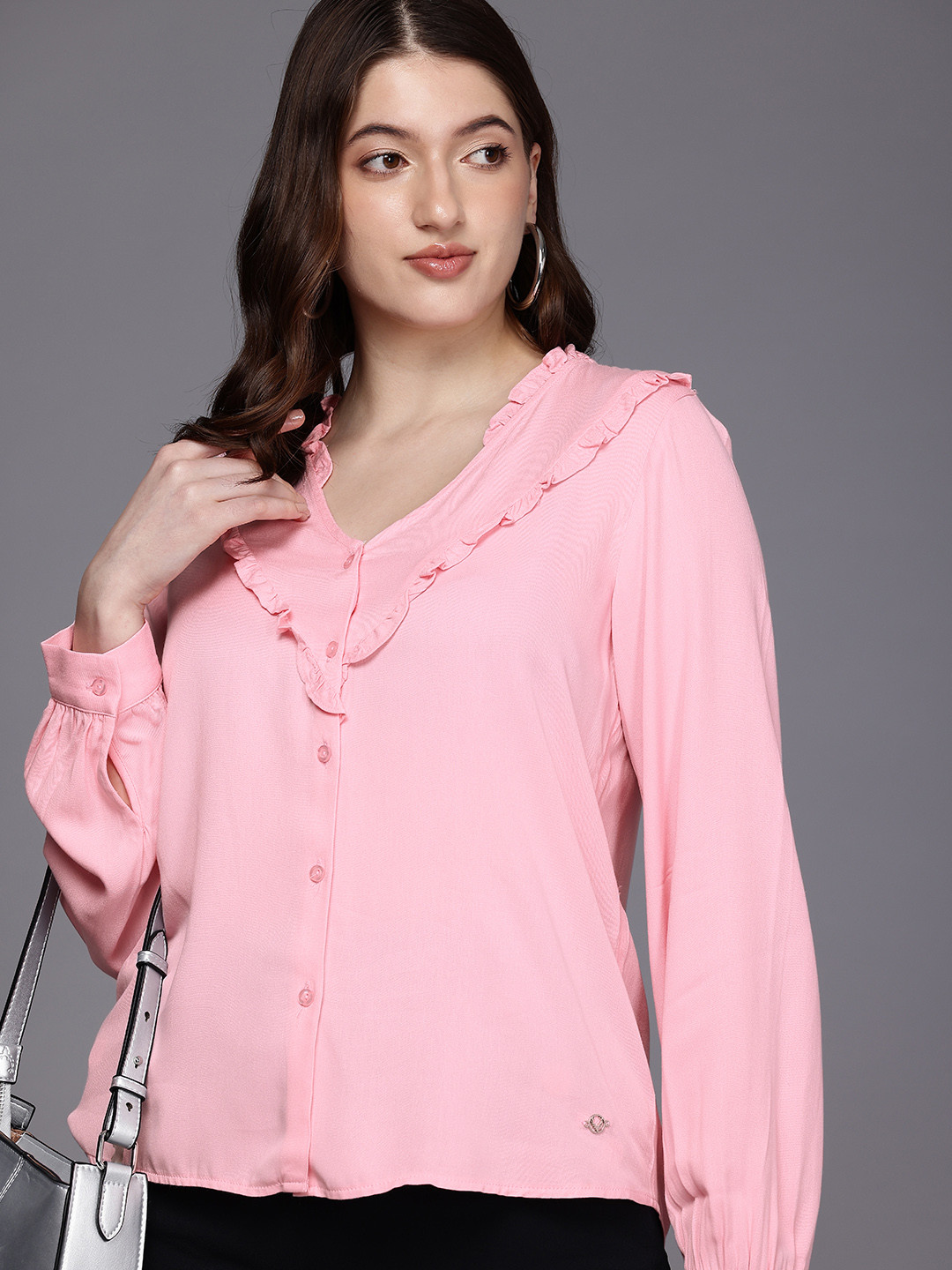 

Allen Solly Woman Collarless Opaque Casual Shirt, Pink