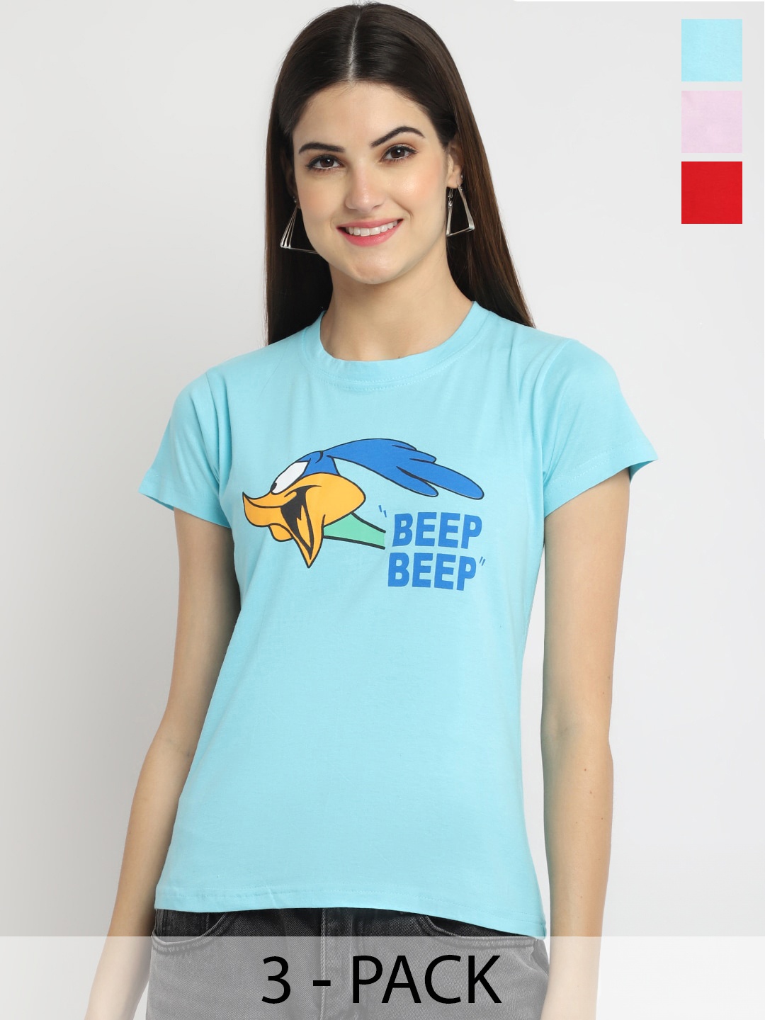 

Fabflee Pack Of 3 Printed Cotton T-shirt, Blue