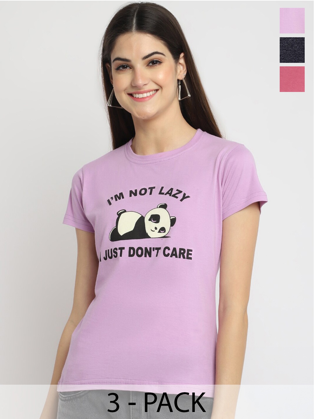 

Fabflee Pack Of 3 Graphic Printed Cotton T-shirt, Purple