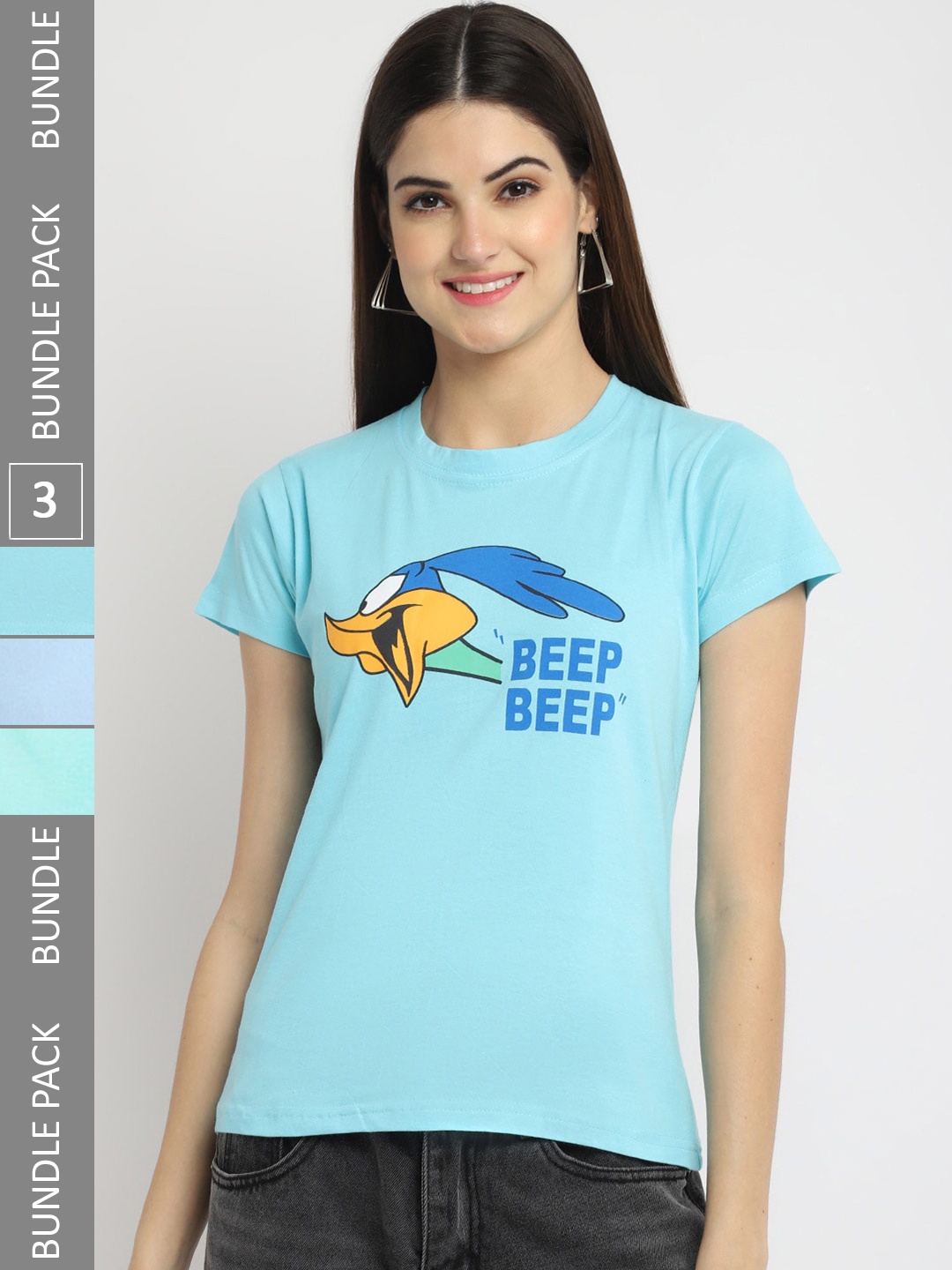 

Fabflee Pack of 3 Graphic Printed Cotton T-shirt, Blue