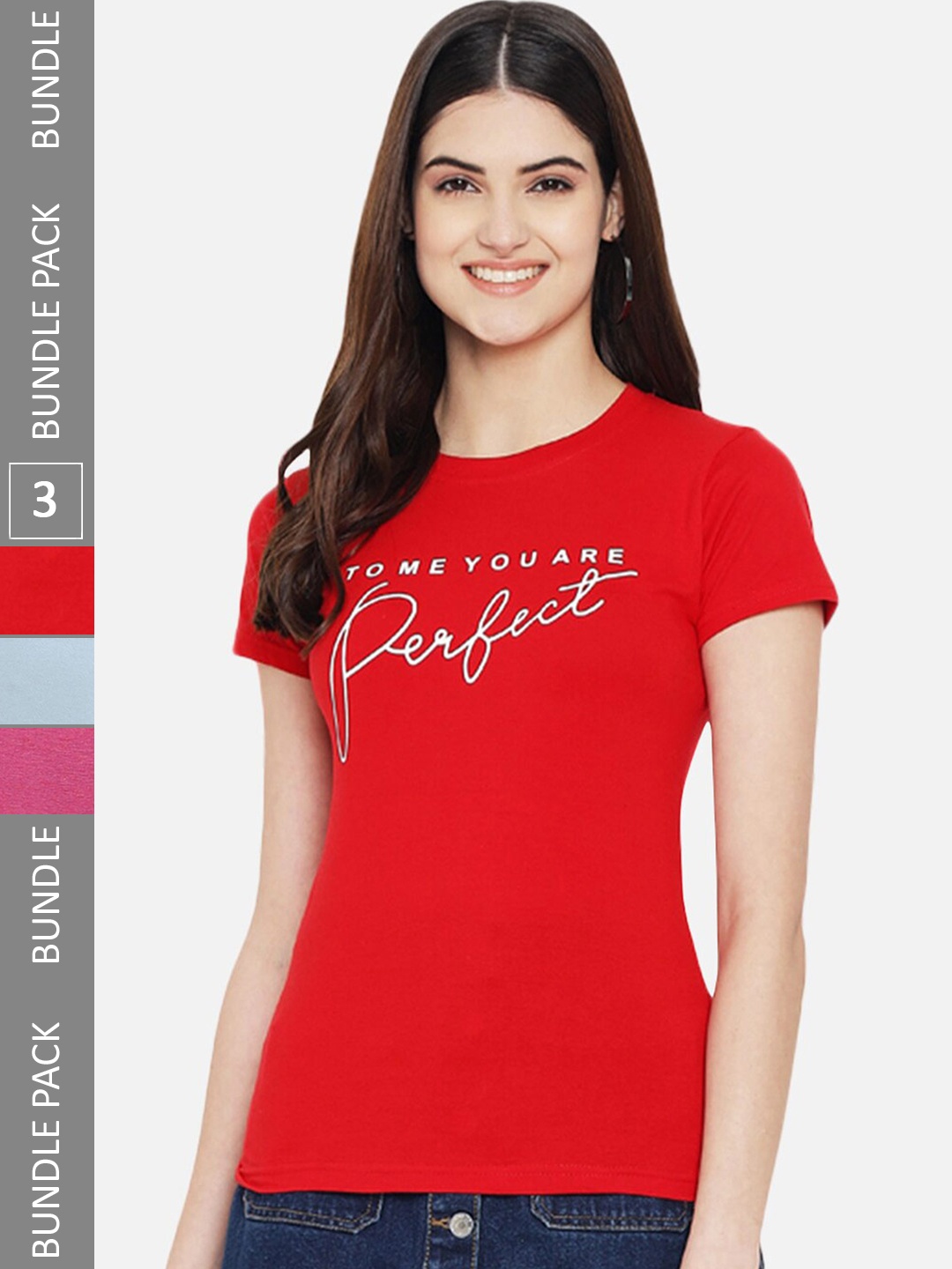 

Fabflee Pack Of 3 Printed Cotton T-shirt, Red