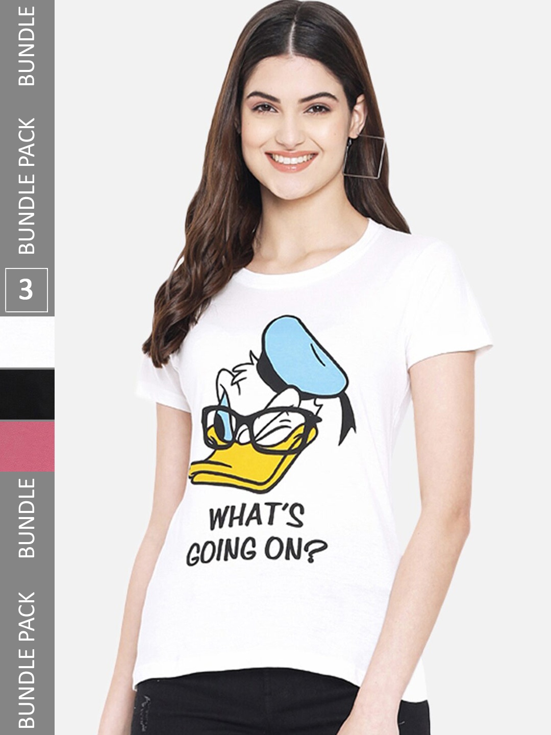 

Fabflee Pack Of 3 Donald Duck Printed Cotton T-shirt, White