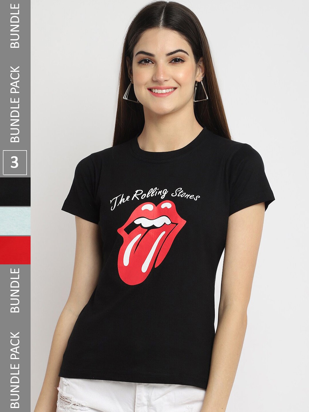 

Fabflee Pack Of 3 Printed Cotton T-shirt, Black