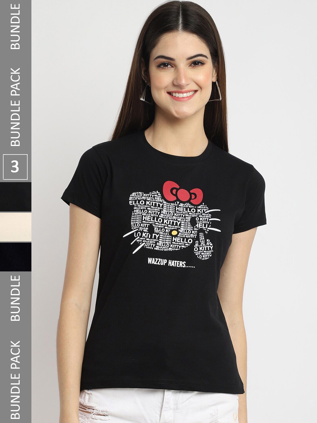 

Fabflee Pack Of 3 Graphic Printed Cotton T-shirt, Black
