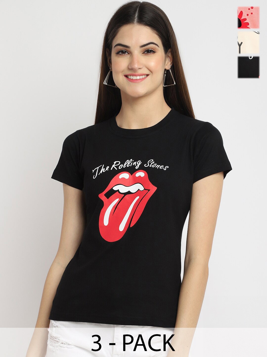 

Fabflee Pack Of 3 Graphic Printed Cotton T-shirt, Black