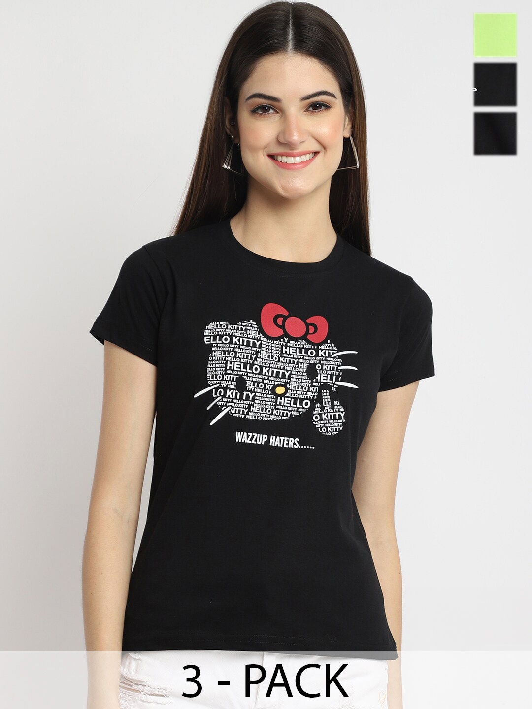 

Fabflee Pack Of 3 Graphic Printed Cotton T-shirt, Black