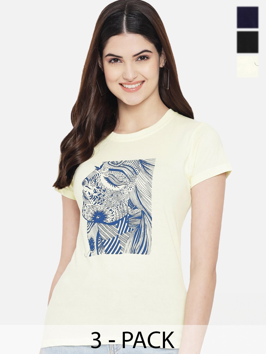 

Fabflee Pack of 3 Printed Cotton T-shirts, Beige