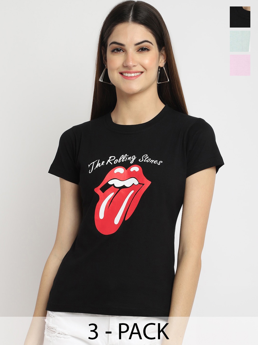 

Fabflee Pack Of 3 Printed Cotton T-shirt, Black