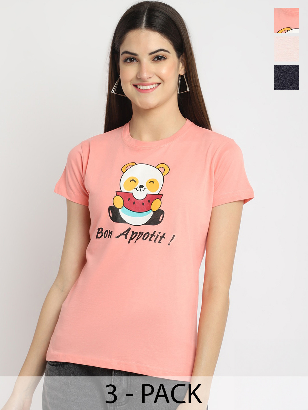 

Fabflee Pack of 3 Printed Cotton T-shirts, Pink