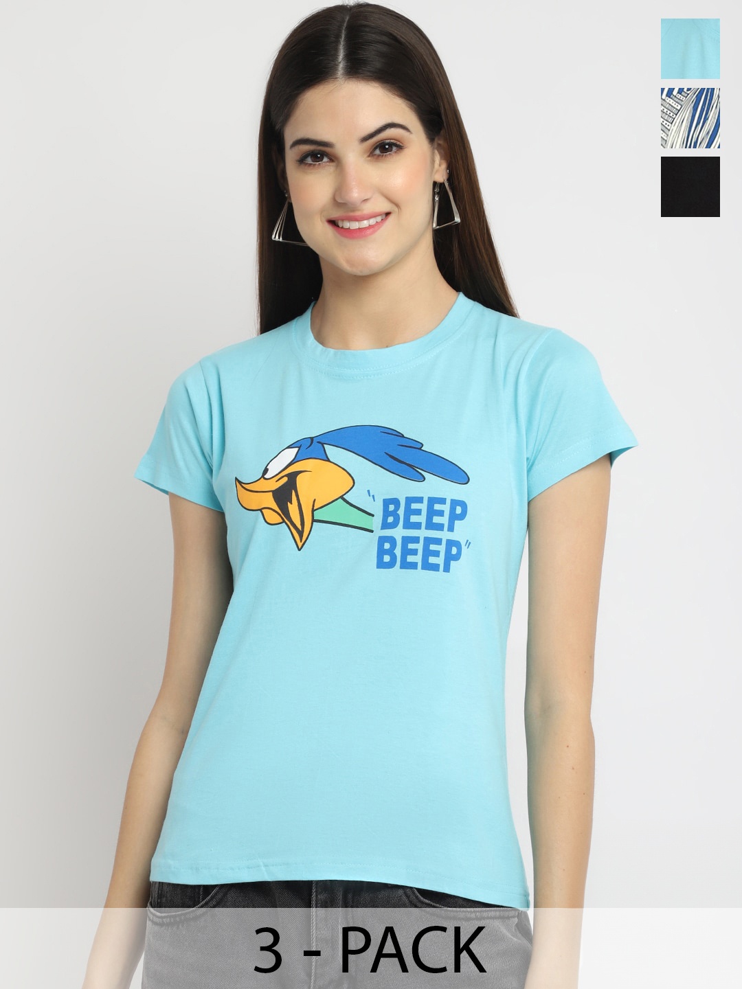 

Fabflee Pack Of 3 Donald Duck Printed Cotton T-shirt, Black
