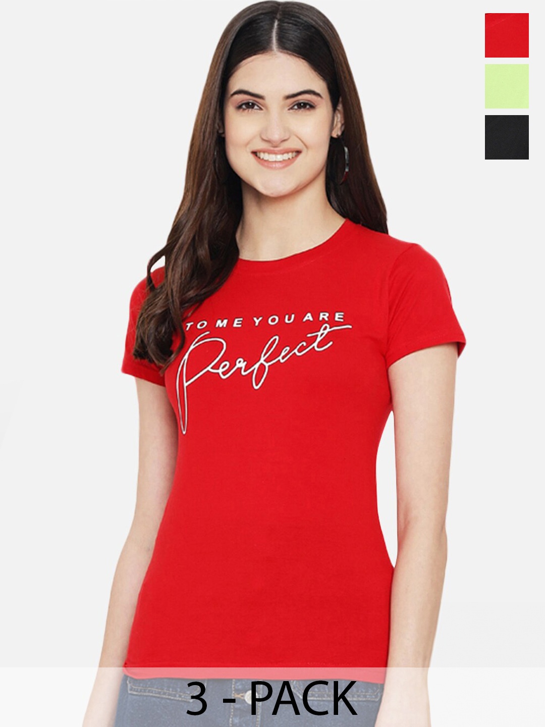 

Fabflee Pack of 3 Printed Cotton Regular Fit T-shirts, Red